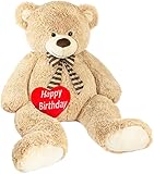 Poids: 6 kg. BRUBAKER Peluche géante XXL - Ours/Nounours - 150 cm - Beige - Cœur en Peluche \'Happy Birthday\' Inclus