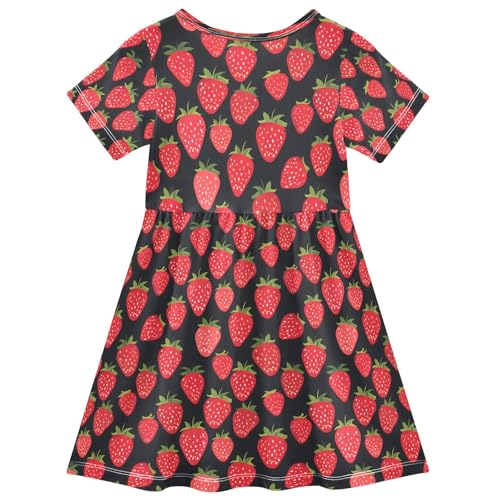Summer Girl Dresses Strawberry on Black Toddler Short Sleeve A-line Dress Casual Sundress2