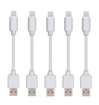 كابلات USB قصيرة للغاية، عبوة من 5 قطع، متوافقة مع iPhone14 Pro/14/13/12/11/X/XR/9/8/7/6/5/SE/SE2، iPad من الجيل الرابع إلى التاسع/iPad mini من الجيل الأول إلى الخامس/iPad Air من الجيل الأول إلى الثالث/iPad Pro9.7/10.5 أبيض، 4 بوصات