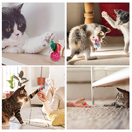 REHTRAD-Pack-of-13-Cat-Toys-Plush-Spring-Mouse-Colored-Ball-Toys-for-Kittens-Random-Color