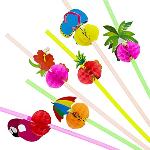 Blue Panda 100-Pack Tropical Hawaiian Beach Theme Disposable Drinking Straws for Margaritas and Cock - //coolthings.us