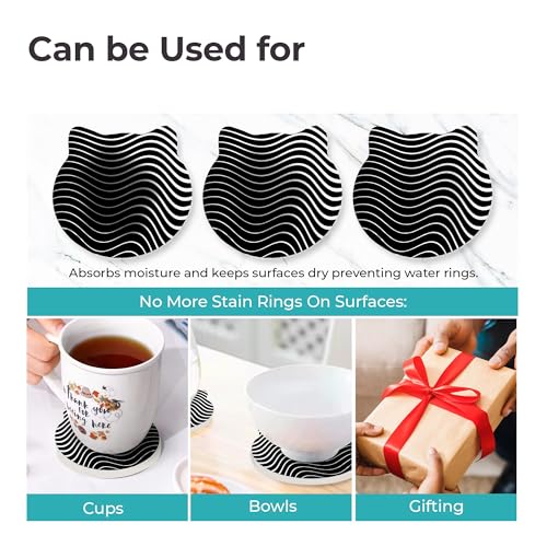 Image of The Better Home Unique Tea Coaster Set of 6 (Dia- 10cm, Thick- 9mm) |Dinning Table Accessories| Coffee Mugs /Cups /Tea Coaster Set|Gift for Housewarming |Kitty Party Return Gifts for Women (Black /White)