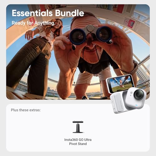 Image of Insta360 GO Ultra Essentials Bundle - Small 4K Vlogging Camera, Hands-Free, POV Cam, 1 /1.28 inch Sensor, 53g Lightweight, 156 FOV, 200 Min Battery Life, Magnetic Wearable Action Camera for Sports, Vlog