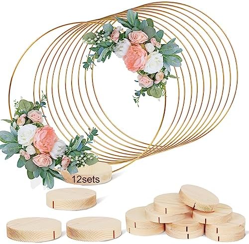 GUDELAK 12Pcs 12 Inch Metal Floral Hoop Centerpiece with Stand fo...