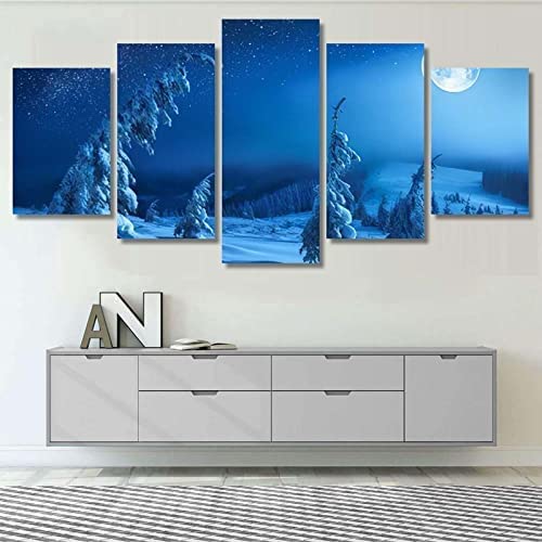 Cuadro Lienzo 5 Piezas Valle De Invierno Cubierto De Luz De Nieve Fresca Painting Cuadros Personalizados Con Foto Lienzo Decorativo Para Pared Decoracion Hogar Moderno Cuadro Habitacion Deco -2Y5N-W5Q
