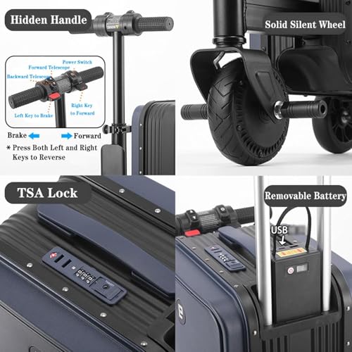 20L Electric Rideable Suitcase,Ride on Scooter Luggage for Adults,with Removable Battery, TSA Lock, USB Port,Load-Bearing Capacity 110kg Silver2
