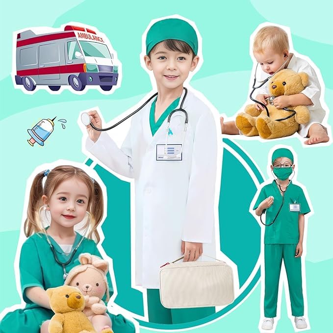 Disfraz de Doctor para Niños con Estetoscopio Real miniatura 4