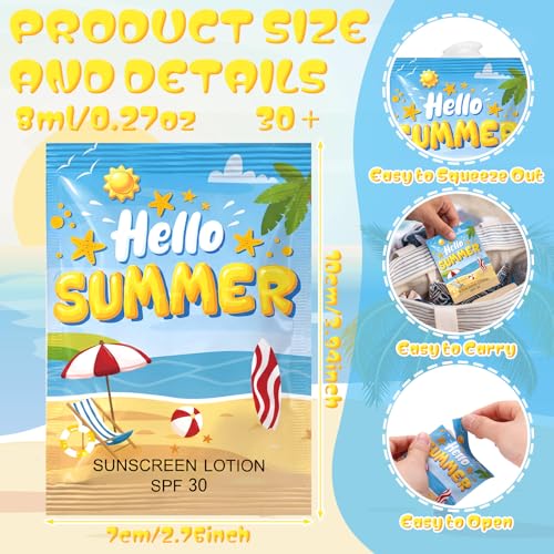 Image of Loopeer 60 Pcs Mini Sunscreen Bulk Travel Size Sunscreen Packet 0.27 Fl. Oz. SPF 30 Water Resistant Mini Sunblock Beach Lotion Pool Summer Vacation Gift for Women Summer Party Wedding (Beach)