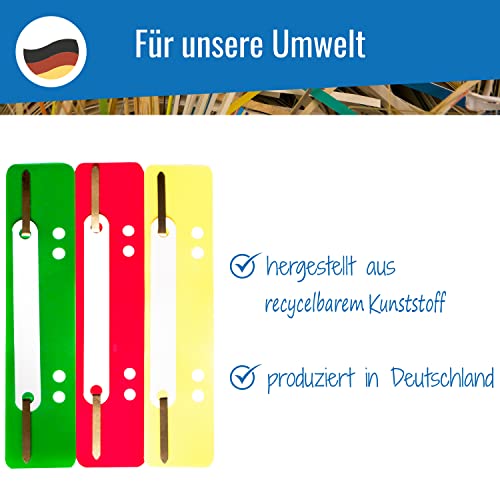75 Heftstreifen - Kunststoff, 3 Bündel á 25 Stück - MADE IN GERMANY (grün, gelb, rot)