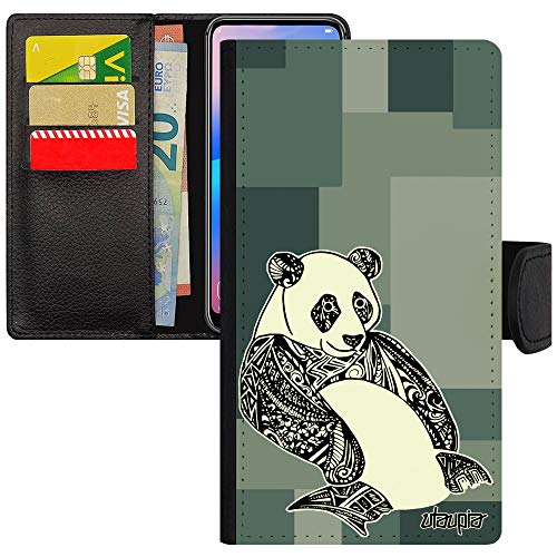Coque iPhone SE 2022 Panda antichoc en simili cuir géométrique noir et blanc