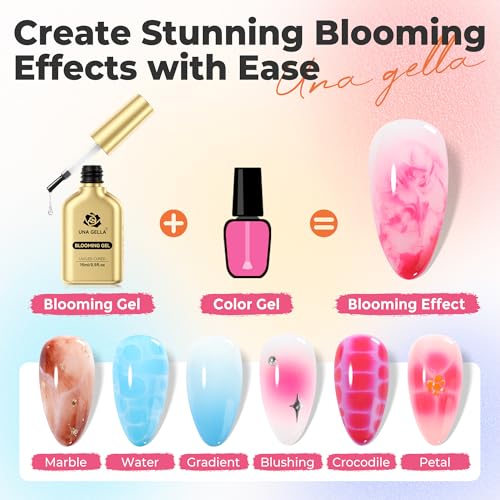 Image of UNA GELLA Blooming Gel Nail Polish 15ml Super Clear for Spreading Effect U V /LED Needed Nail Blooming Gel for Marble Natural Stone Floral Print Watercolor Effect Design Soak Off Home DIY Salon