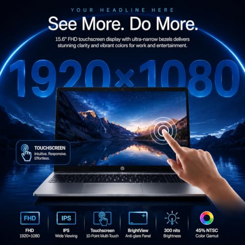 Image of HP 15.6 inch Touchscreen Laptop, 10-Core Intel Core 7 150U, 16GB RAM, 1TB SSD, FHD IPS Display, Privacy Camera, Numeric Keypad, Copilot AI Key, Wi-Fi 6, Windows 11