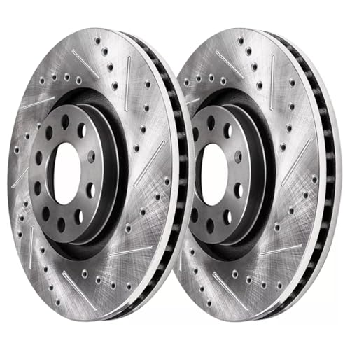 Image of Detroit Axle - Brake Kit for Volkswagen 2006-2010 Jetta 2008-2009 Audi A3, 12.28'' inch Front and 10.24'' inch Rear Drilled & Slotted Disc Brake Rotors Ceramic Brake Pads Replacement