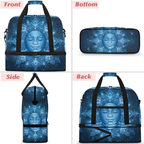 Large Weekender Overnight Bags Abstract Blue Mandala Human Face Travel Duffel Bag for Women Men Gym Bag With Shoe Compartment Foldie Travel Tote Bag Carry On Personal Item Bag for Travel Gym Sports3