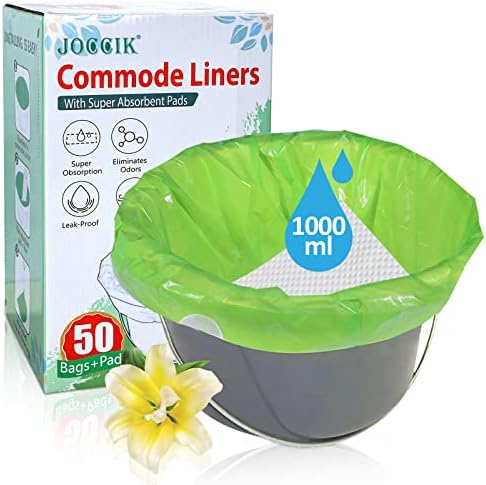 Commode Liners for Bedside Commode with Super Absorbent Pad 50 Pack Disposable Bags Universal Fit All Standard Toilet Chair Bucket