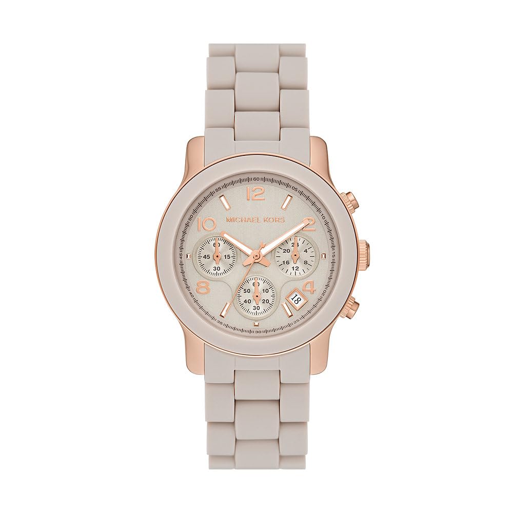 Michael Kors Runway Reloj para Mujer, Movimiento cronógrafo con Correa de Acero Inoxidable, cerámica o Piel