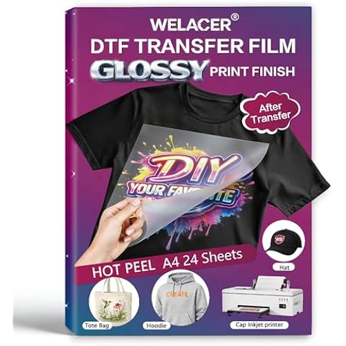 DTF Transfer Film A4 24 Sheets, Glossy Transfer Finish, Double-Sided Film