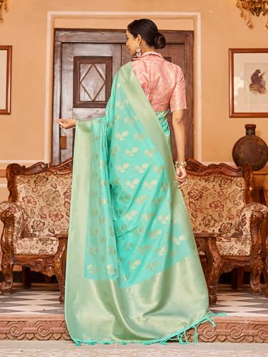 Image of SWORNOF Women's kanjivaram banarasi silk saree Zari Woven for festival Wedding silk with rich pallu Design sarees for women with Unstitched blouse piece