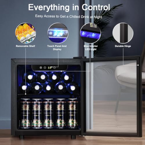 Image of Antarctic Star Mini Fridge 12 Bottle 48 Can Beverage Refrigerator Cooler-with Glass Door for Beer Soda Drinks or Wine,Freestanding Beverage Fridge for Home and Bar,1.3 Cu. Ft.
