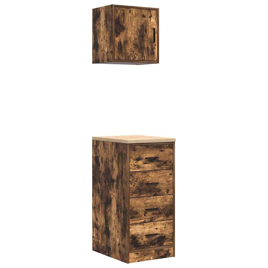 INLIFE Garagenschränke 2 STK. Räuchereiche Holzwerkstoff,Wirtschaft & Industrie,Gewerbliche Lagerung,Industrieschränke,Braun,31.45 KG,3328327