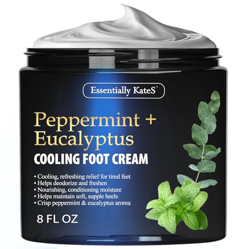 Image of Essentially KateS Peppermint + Eucalyptus Cooling Foot Cream 8 Fl Oz - Relieves Dry, Cracked, Tired Feet - Deep Hydration with Ceramides - Non-Greasy Formula