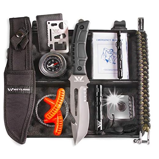 WEYLAND Survival Kit - Emergency Survival Gear and Equipment with Survival Knife, Hiking and Camping Essentials, Outdoor Tactical Bushcraft Gear, Bug Out Bag Supplies, Bugout Backpack Tools for Men