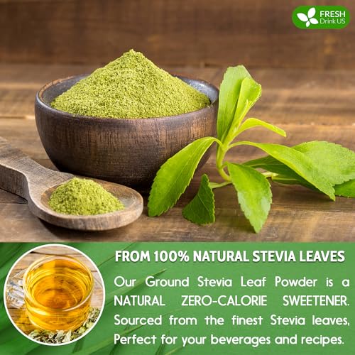 Image of FreshDrinkUS, Premium 4.5oz Stevia Leaf Powder, Unprocessed Ground Stevia Leaves, 100% Natural & Pure, Stevia Leaf Sugar Substitutes, Natural Zero-Calorie Sweetener, No Additives, No Gluten, Vegan.