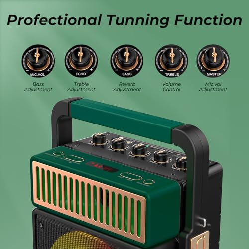 Image of JYX Bluetooth PA Speaker System with 2 Wireless Mics, Retro 60W Karaoke Machine with LED Lights, Supports Recording, USB /TF /AUX /MIC Input for Home Party
