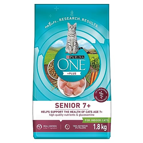 Purina ONE +Plus Senior Dry Cat Food, Chicken – 1.8 kg Bag