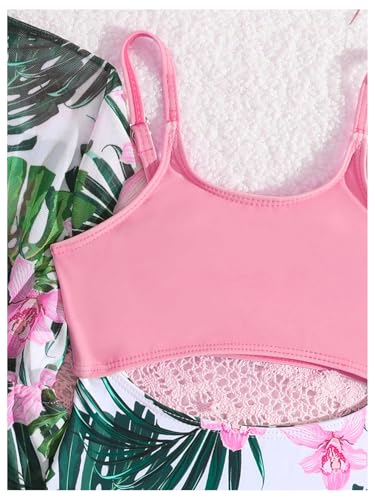 WDIRARA Girl's Tropical Floral Print 2 Piece Swimsuit Cut Out One-Piece Bathing Suit with Cover Up Kimono4
