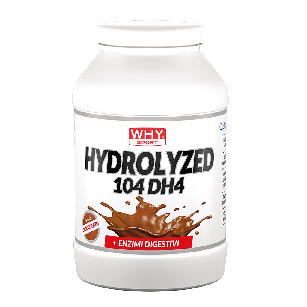 WHY SPORT HYDROLYZED 104 DH4 - Proteine Isolate del Siero del Latte Idrolizzate Optipep® 90 DH4 – con Enzimi Lattasi e Bromelina - Proteine in Polvere EAA e BCAA - Gusto Cioccolato - 900gr
