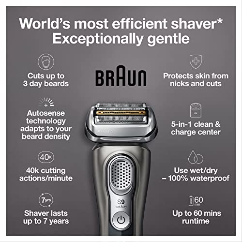 Braun Electric Razor For Men, Waterproof Foil Shaver, Series 9 9385Cc, Wet & Dry Shave, With Pop-Up Beard Trimmer For Grooming, Clean & Charge Smartcare Center And Leather Travel Case, Black #TOP2