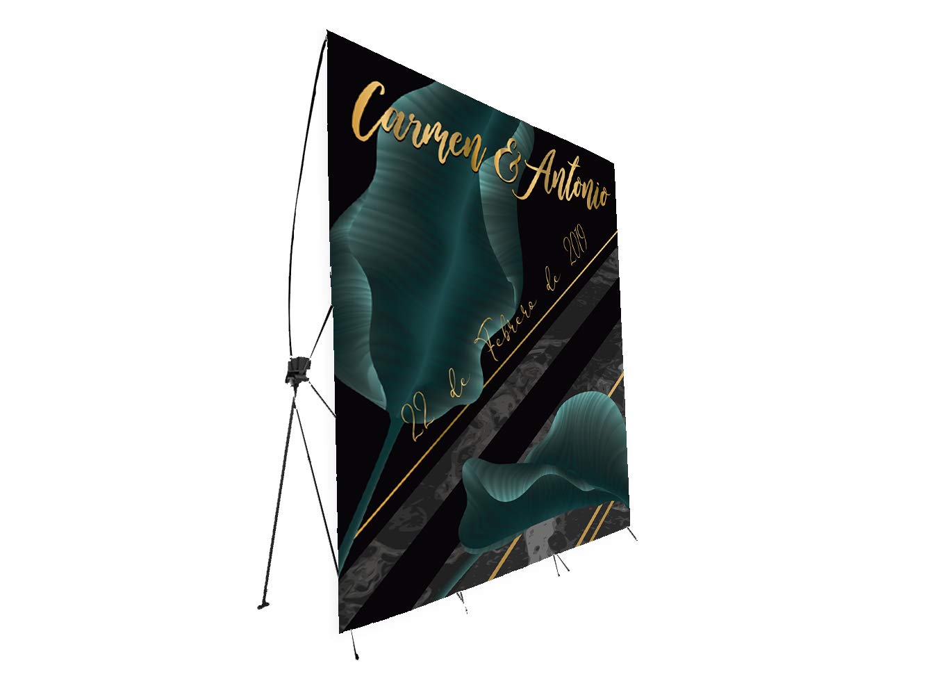 Oedim Photocall Flexible 100% Personalizado Boda con Soporte X 335x180 | Expositor publicitario Fabricado en Lona Impresa a Todo Color | Montados sobre Banners con Soporte X
