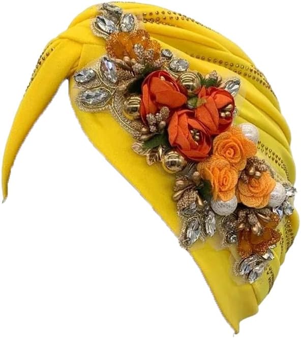 Women's Diamonds Flower Turban Cap African Headwrap Nigeria Wedding Party Headwear Female Twisted Hat