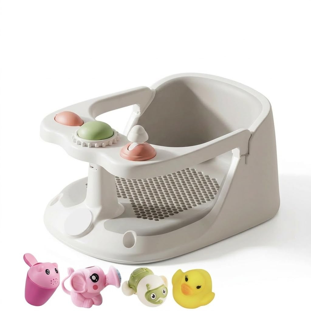 Baby Bath Seat, 6 Months+ Toddler Bath Seat with Toys, Water Jug & 360° Bath Seat Support | Non-Slip Baby Bathtub Seat