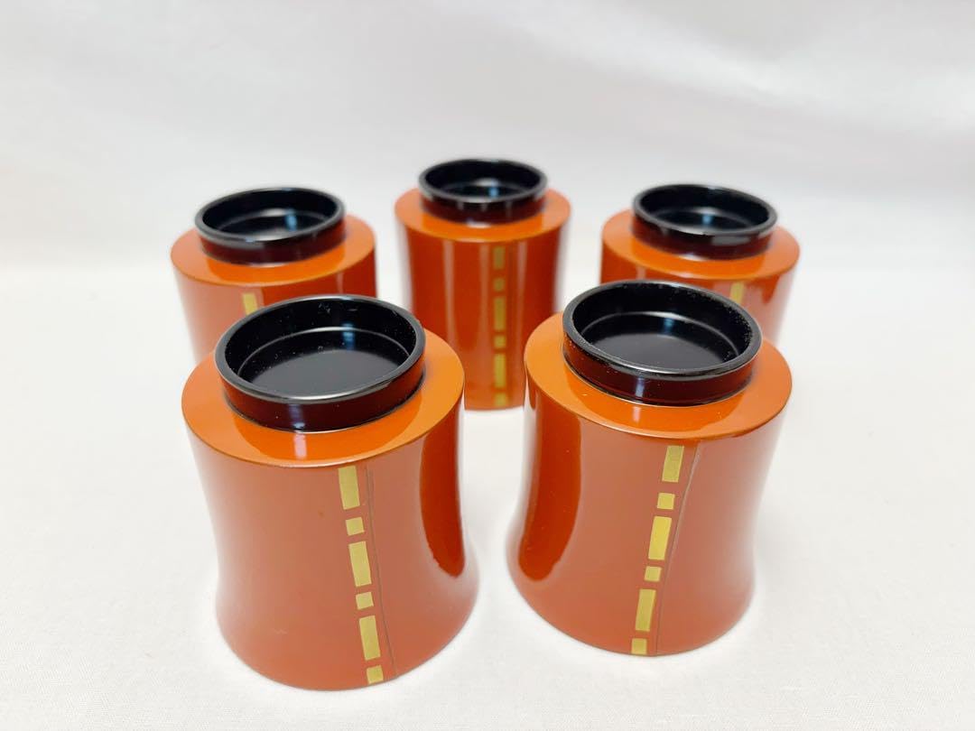 未使用 茶道具 輪島塗 金継 箸洗 五客 木製朱塗 内黒 小吸物椀 和食器共箱 茶道具 輪島塗 金継 箸洗 五客 木製朱塗 内黒 小吸物椀