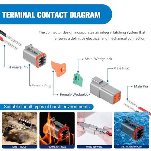 Image of Nilight 50 Sets 2 3 4 6 8 12PIN DT Connector Kit 16 Stamped Formed Contact