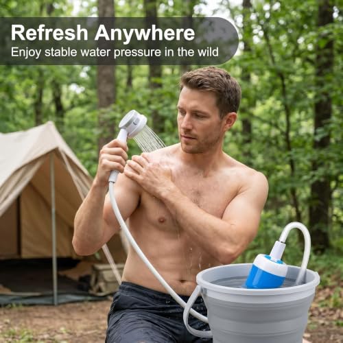 Ducha portátil Koala Gear con bomba recargable USB y cabezal ajustable para camping, playa, baño de mascotas, lavado de autos, jardín y emergencia de viaje miniatura 3
