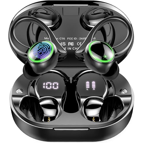 Matast Wireless Earbuds, Sports Bluetooth 5.4 Headphones, 4 ENC Noise Canceling Mic 6D Stereo Headphones, In Ear buds with Earhooks, IPX7 Waterproof Wireless Earphones for Sport/Running/Gym