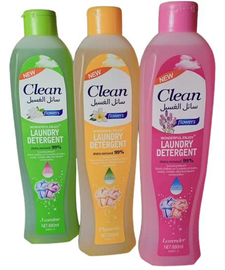 New Clean Wonderful Enjoy Laundry Detergent Bundle Offer 1+1 (880ml X2) Stain Removal Jasmine, Lavender & Plumeria Effective Bleach Composition for variety of Stain Removal, Cloth Fabric Laundry Wash