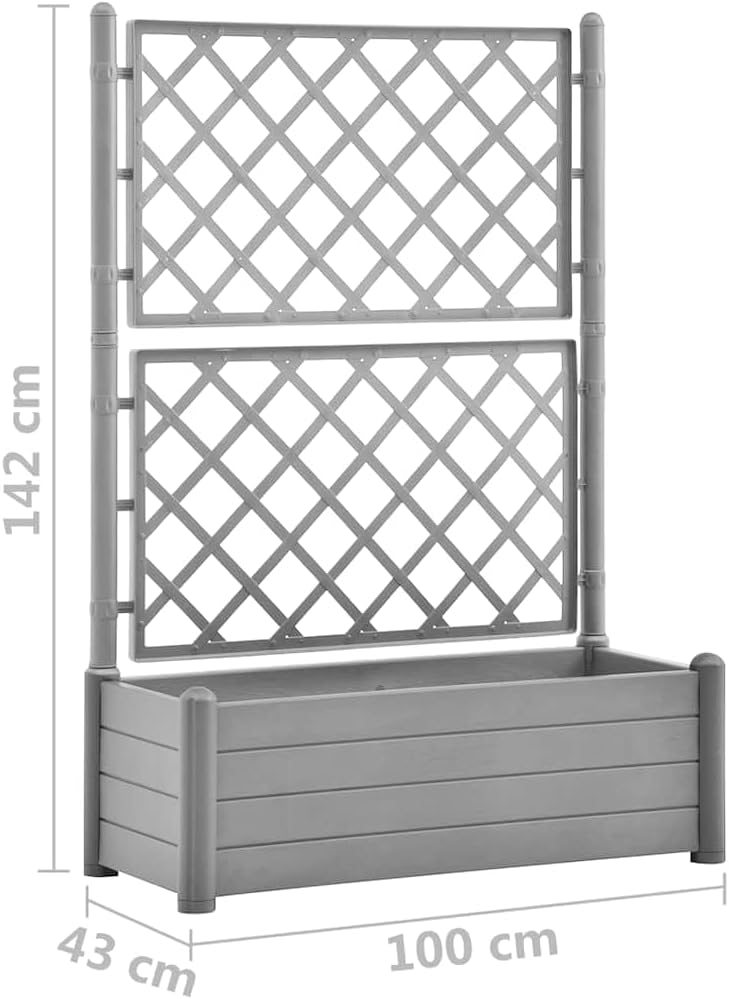 vidaXL Raised Garden Bed, Planter Box with Trellis, Raised Garden Bed for Indoor Outdoor Climbing Vegetable Plant, Plant Pot, PP Stone Gray