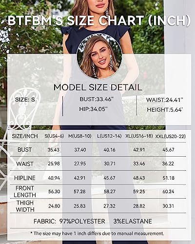 Btfbm Women Jumpsuits Crew Neck Ruffle Cap Sleeve Belted High Waist Wide Leg Romper With Pockets One Piece Casual Outfits(Solid Navy, X-Large) #TOP4