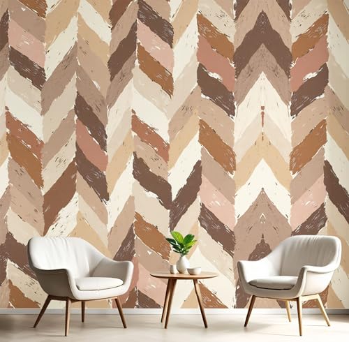 JEDTAKCT Papier Peint Panoramique Artistique 200X140Cm - Revêtement Mural Décoration Pour Chambre Salon Intérieure - Design Chevrons Peints À La Main - Kaki - Peinture À L'Huile De Campagne