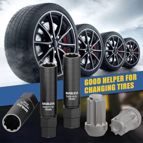 Image of MABLEVI 10 Spline Lug Nut Key - TA20-19 /21 for 10 Spline Lug Nuts and Lug Bolts, Compatible with Bimecc 10 Point Lug Nut Socket, 19MM and 21MM Hex Drive, CR-MO