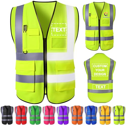 Chaleco de seguridad personalizado para hombres chalecos reflectantes de alta visibilidad, bolsillos con cremallera, ropa de trabajo de construcción personalizada de clase 2 para hombres y mujeres.