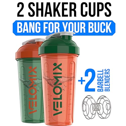 Image of VELOMIX -2 Pack- 28 oz Protein Shaker Bottles for Protein Mixes - 2x Wire Whisk | Leak Proof Shaker Cups for Protein Shakes and Pre Workout | Protein Shaker Bottle Pack (D3) Aurora Bloom