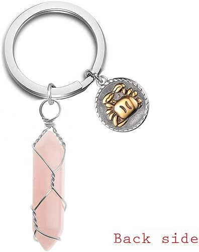 Vista 2 de JJTZX Dije hexagonal de cuarzo natural del zodiaco, cristal curativo, envoltura de alambre completo, regalo de horóscopo