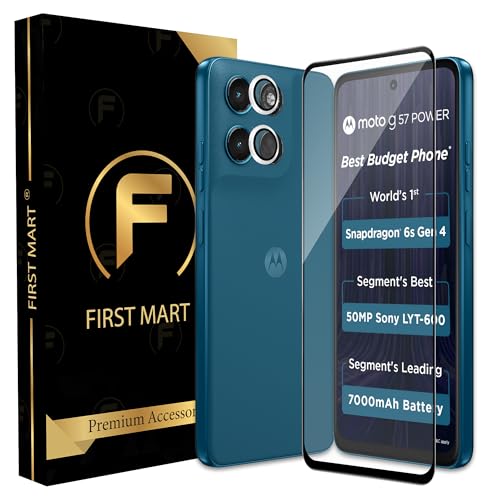 Image of FIRST MART Tempered Glass for Motorola G57 Power 5G with Silver Camera Ring Guard & Installation Kit | HD Clear Edge-to-Edge Screen Protector, Scratch Resistant, Case-Friendly | Pack of 1