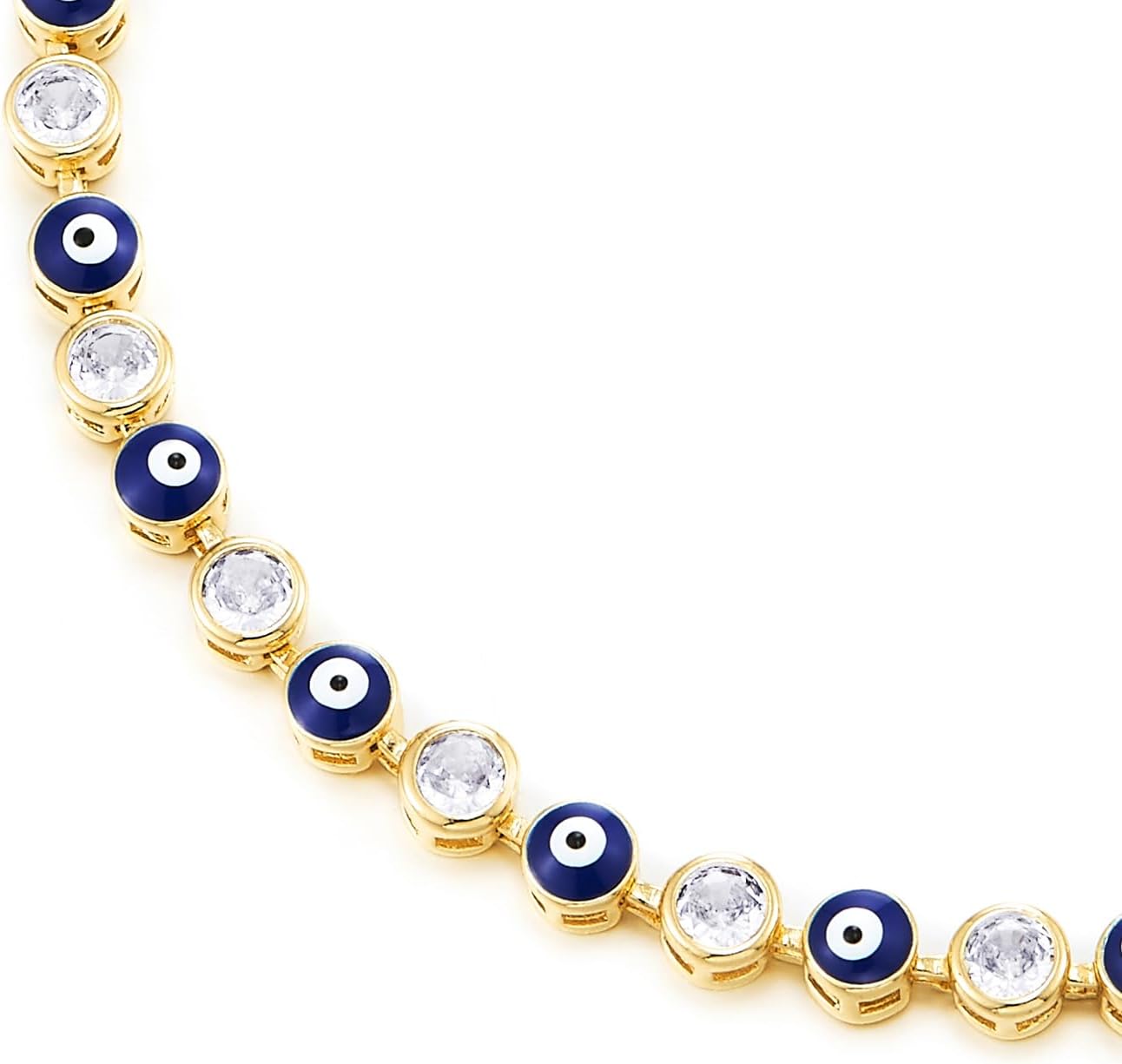 Women's Gold Evil Eye Bracelet, Alternating Crystal Nazar Charms, Adjustable Bolo Slider Jewelry, Dainty Spiritual Gift for Her