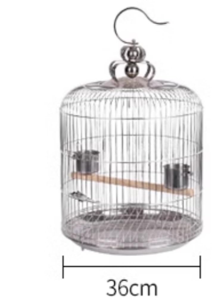 Klatka Papug Vintage Klatka Dla Ptaków Wisząca Z Podajnikiem, Okrągłe Klatki Ze Stali Nierdzewnej Domowy Transporter Dekoracyjna Woliera(36cm)